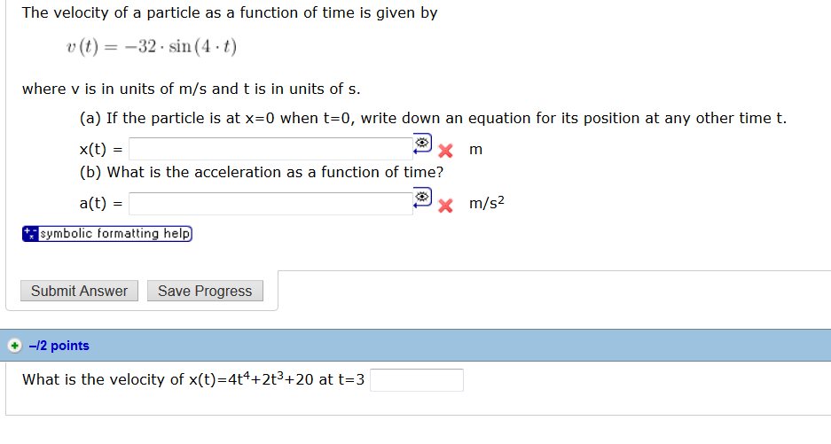Solved The Velocity Of A Particle As A Function Of Time I Chegg Com