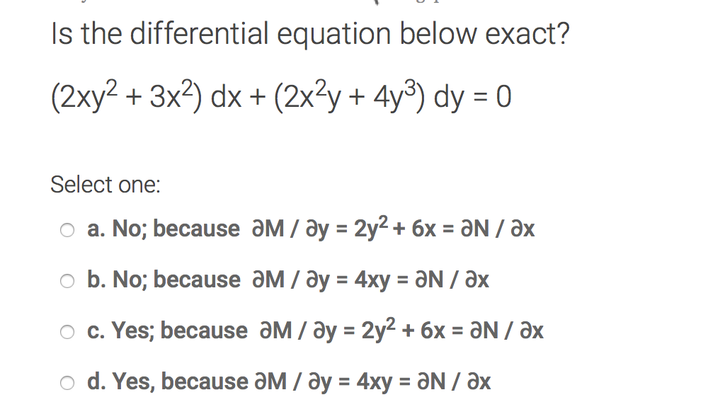 Is The Differential Equation Below Exact 2xy 2 Chegg Com