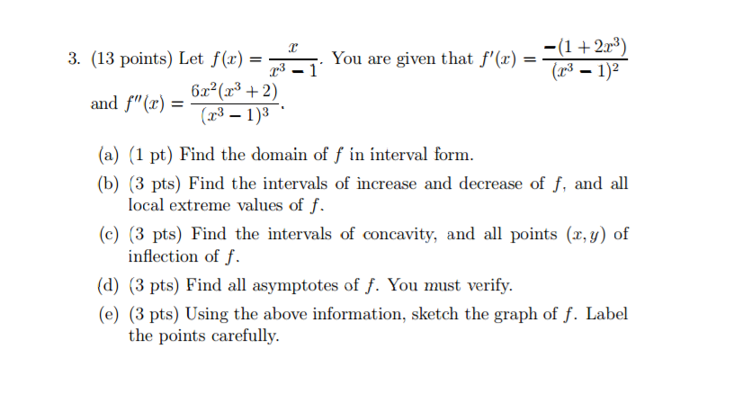 3 13 Points Let F X X X 3 1 You Are Given Chegg Com