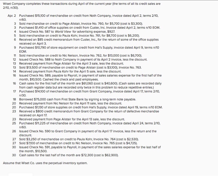 Solved Wiset Company completes these transactions during