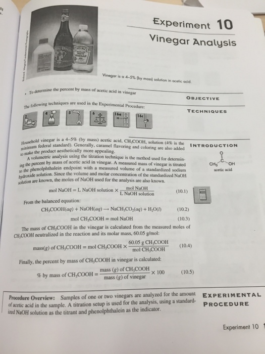 Experiment 10 Prelaboratory Assignment Vinegar Chegg 