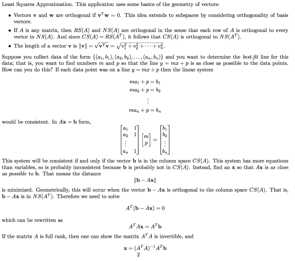 Solved Least Squares Approximation This Application Uses Chegg Com