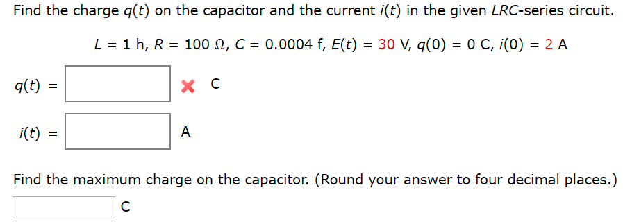 Find The Charge Q T On The Capacitor And The Current Chegg Com