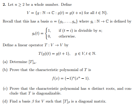 Solved 2 Let N 2 2 Be A Whole Number Define V G N Chegg Com