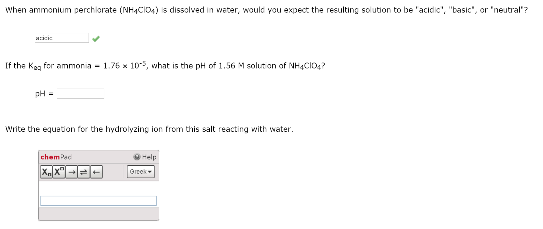 Solved When Ammonium Perchlorate Nh 4cio 4 Is Dissolved In Chegg Com