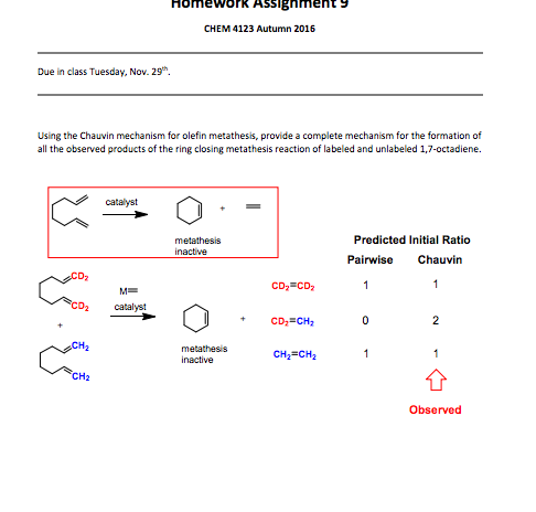 Solved: Using The Chauvin Mechanism For Olefin Metathesis ...