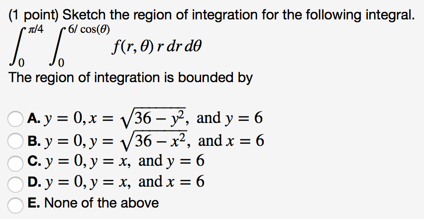 Solved 1 Point Sketch The Region Of Integration For The Chegg Com