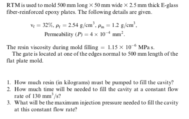 Solved Rtm Is Used To Mold 500 Mm Long X 50 Mm Wide X 2 5 Chegg Com