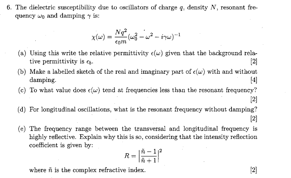 Solved The Dielectric Susceptibility Due To Oscillators O Chegg Com