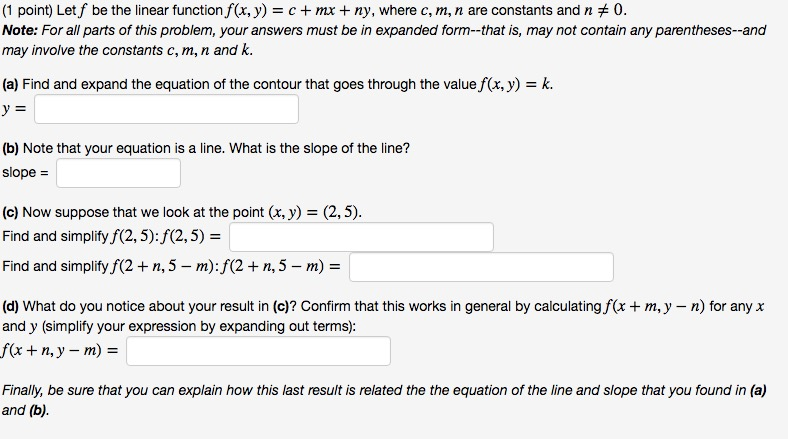 Solved Let F Be The Linear Function F X Y C Mx Ny Chegg Com