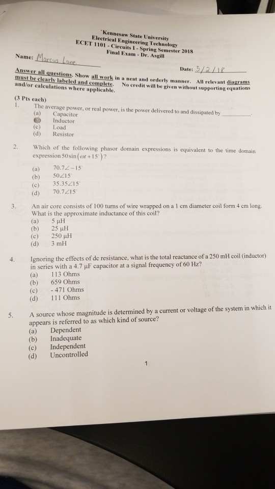 Solved: ... T University Engineering Kennesaw State Electrical