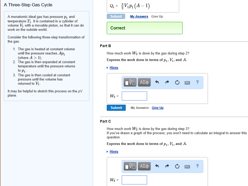 A Three Step Gas Cycle Re Pi And Submit My Answers Chegg 