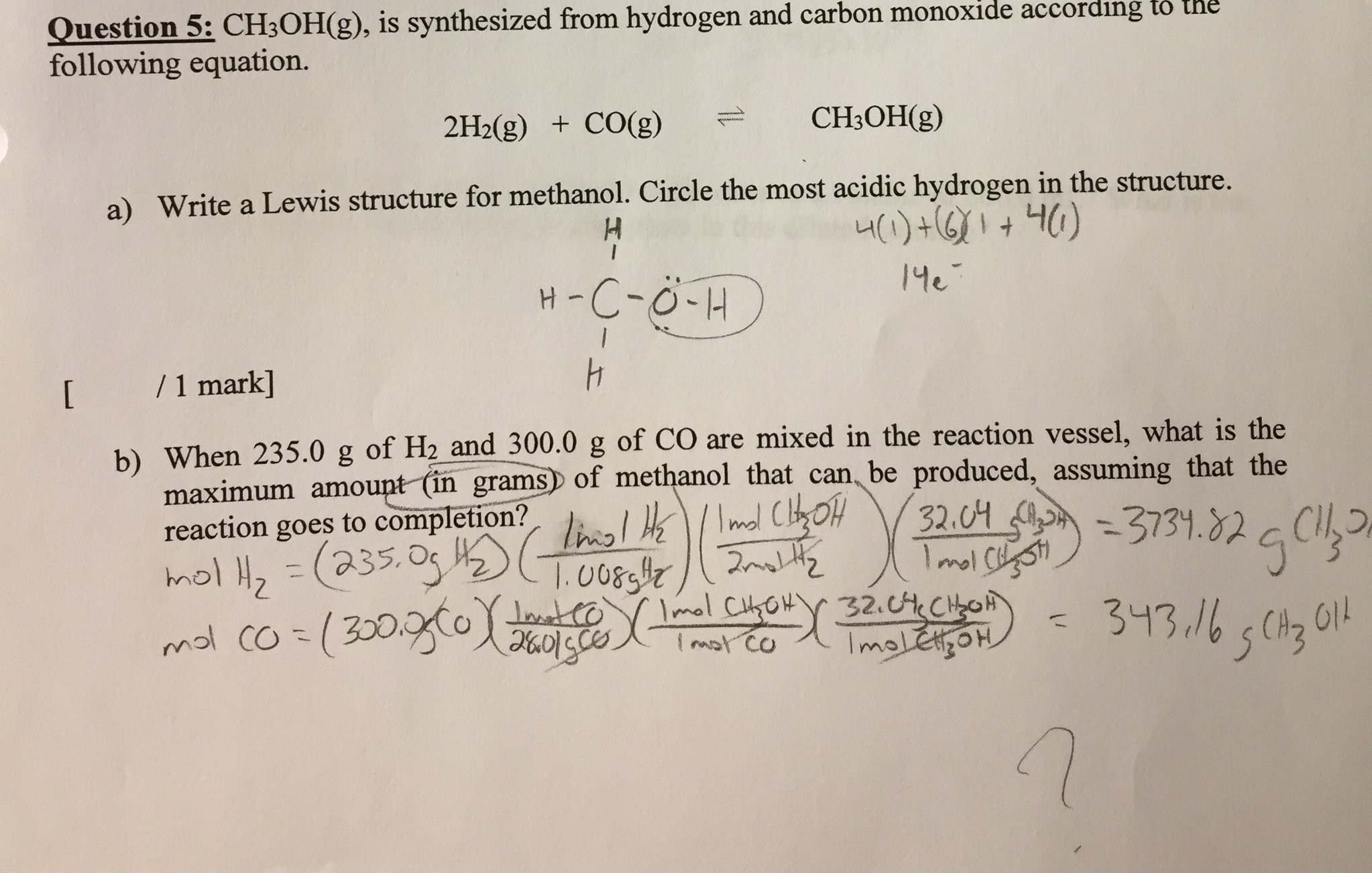 Solved CH_3OH(g), is synthesized from hydrogen and carbon | Chegg.com