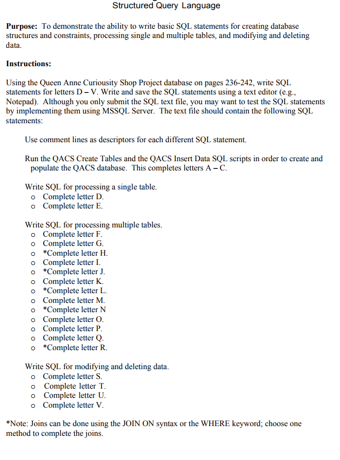 Structured Query Language Purpose To Demonstrate Chegg Com