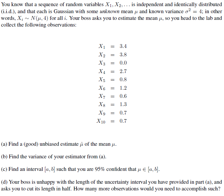 Solved You Know That A Sequence Of Random Variables X 1 Chegg Com