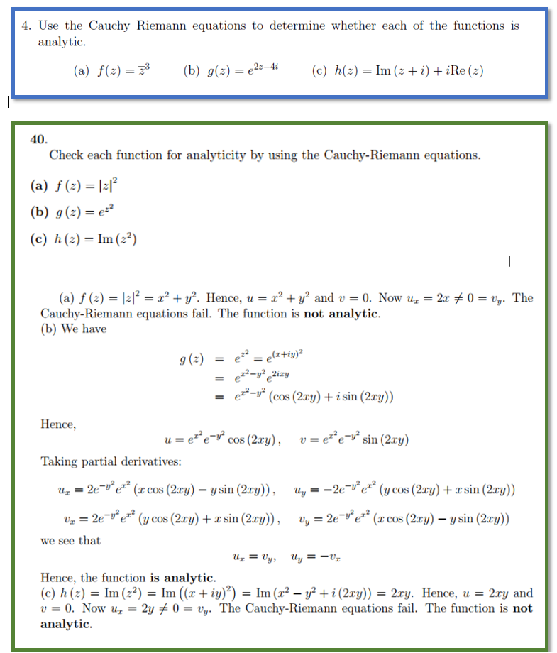 Solved Solve Question 4 In Blue Use The Cauchy Riemann Chegg Com