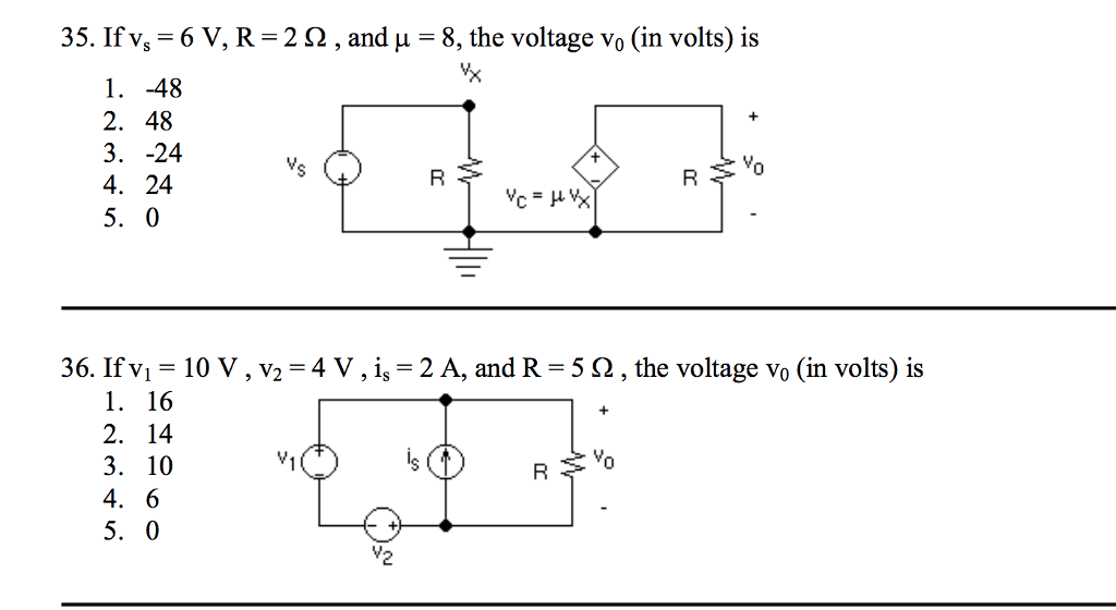 Solved 35 If Vs 6 V R 2 W And M 8 The Voltage Chegg Com