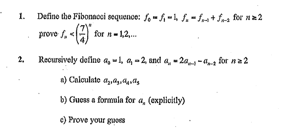 Solved Define The Fibonacci Sequence F Provef Fon 1 2 Chegg Com