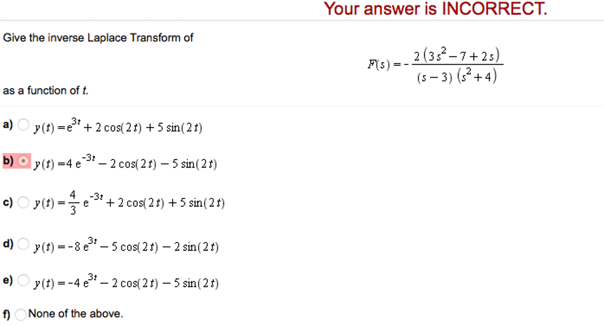 Solved Give The Inverse Laplace Transform Of F S 2 3s 2 Chegg Com