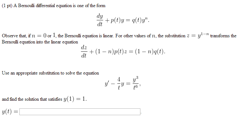 Solved Oul Differential Equation I Dy Dt P T Y Q T Yn Chegg Com