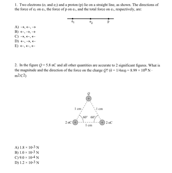 Solved L Two Electrons El And E2 And A Proton P Lie O Chegg Com