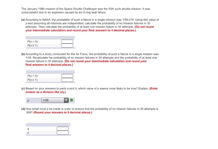 Solved The January 1986 Mission Of The Space Shuttle Chegg Com