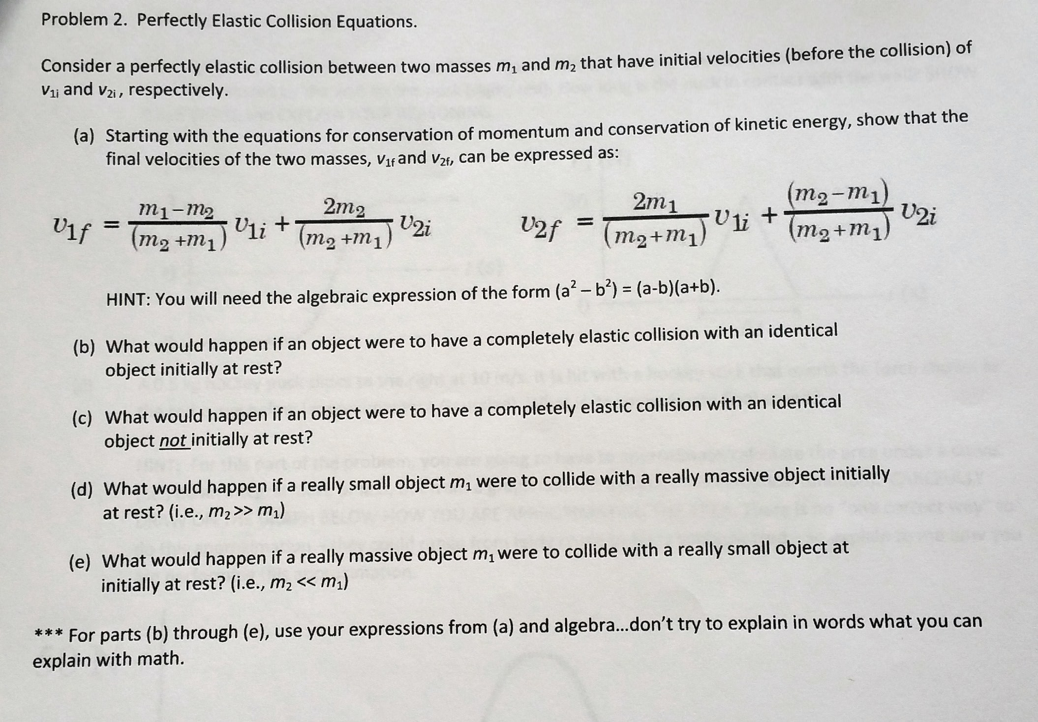 Elastic collision formula