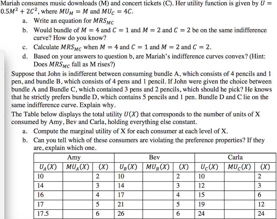 Solved Marian Consumes Music Downloads M And Concert Ti Chegg Com