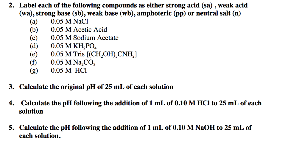 Solved How To Calculate The Ph Of Different Solutions I Chegg Com