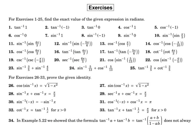 Solved Exercises For Exercises 1 25 Find The Exact Value Of Chegg Com