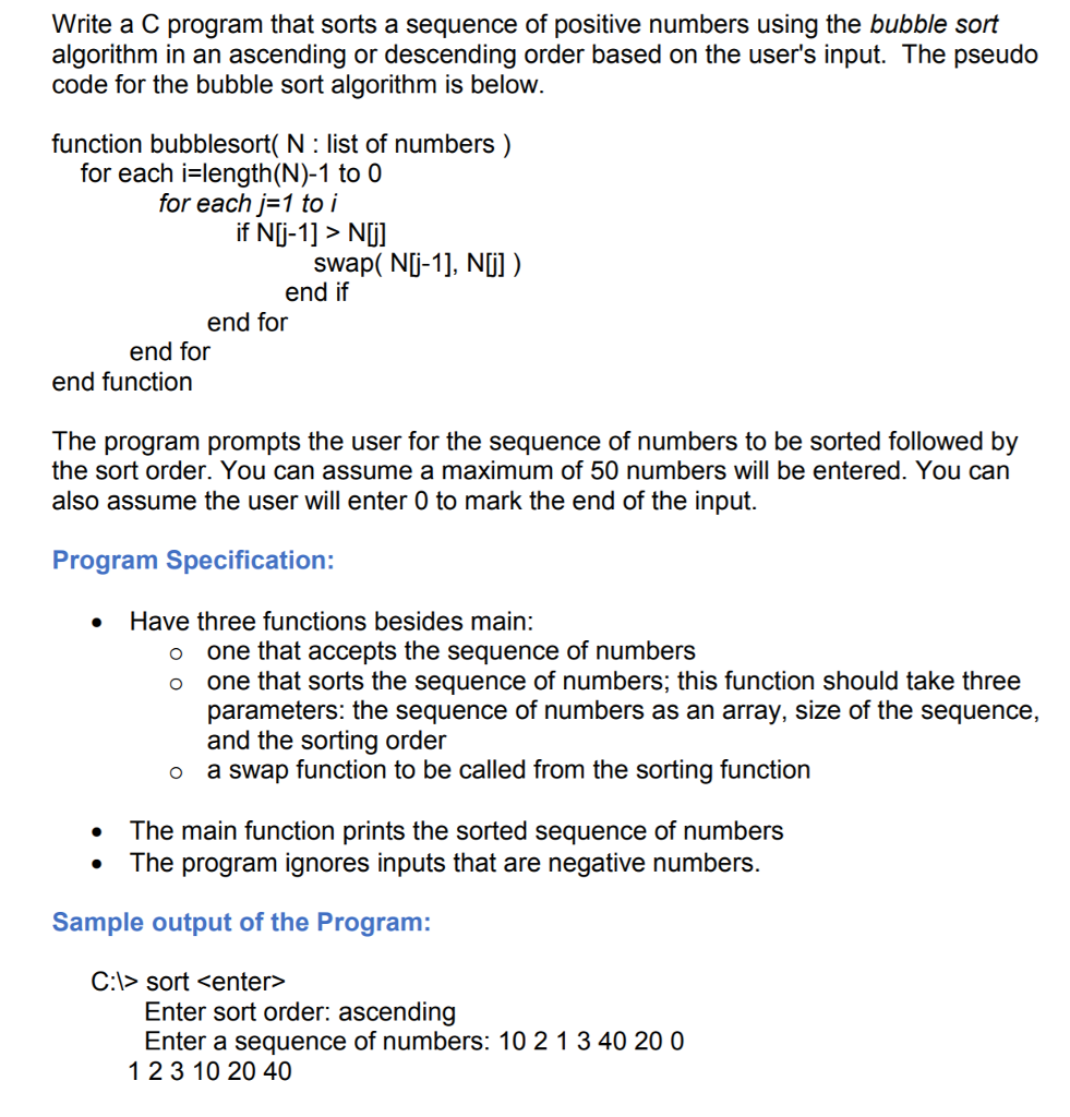 Solved Algorithm 1: Bubble Sort // C program for