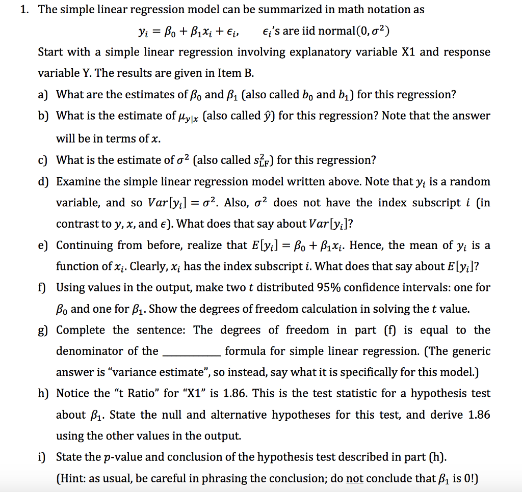 Mathematics of simple regression