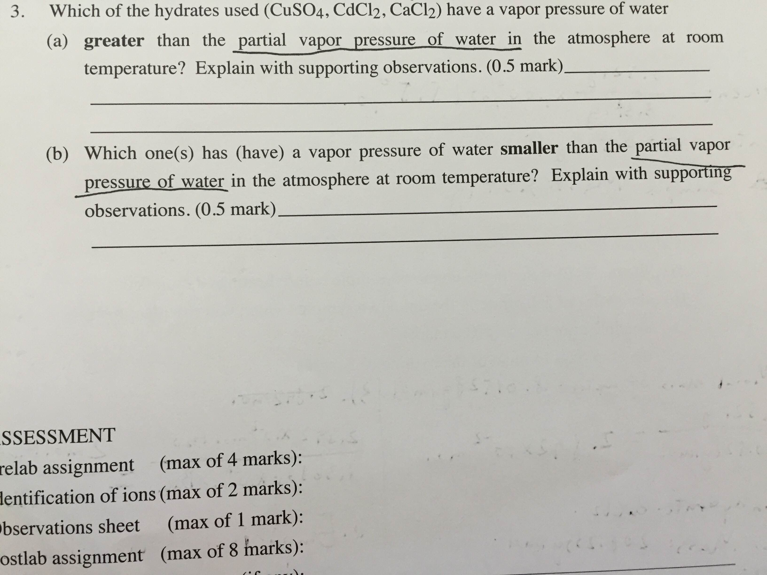 Solved Which Of The Hydrates Have A Vapor Pressure Of Water