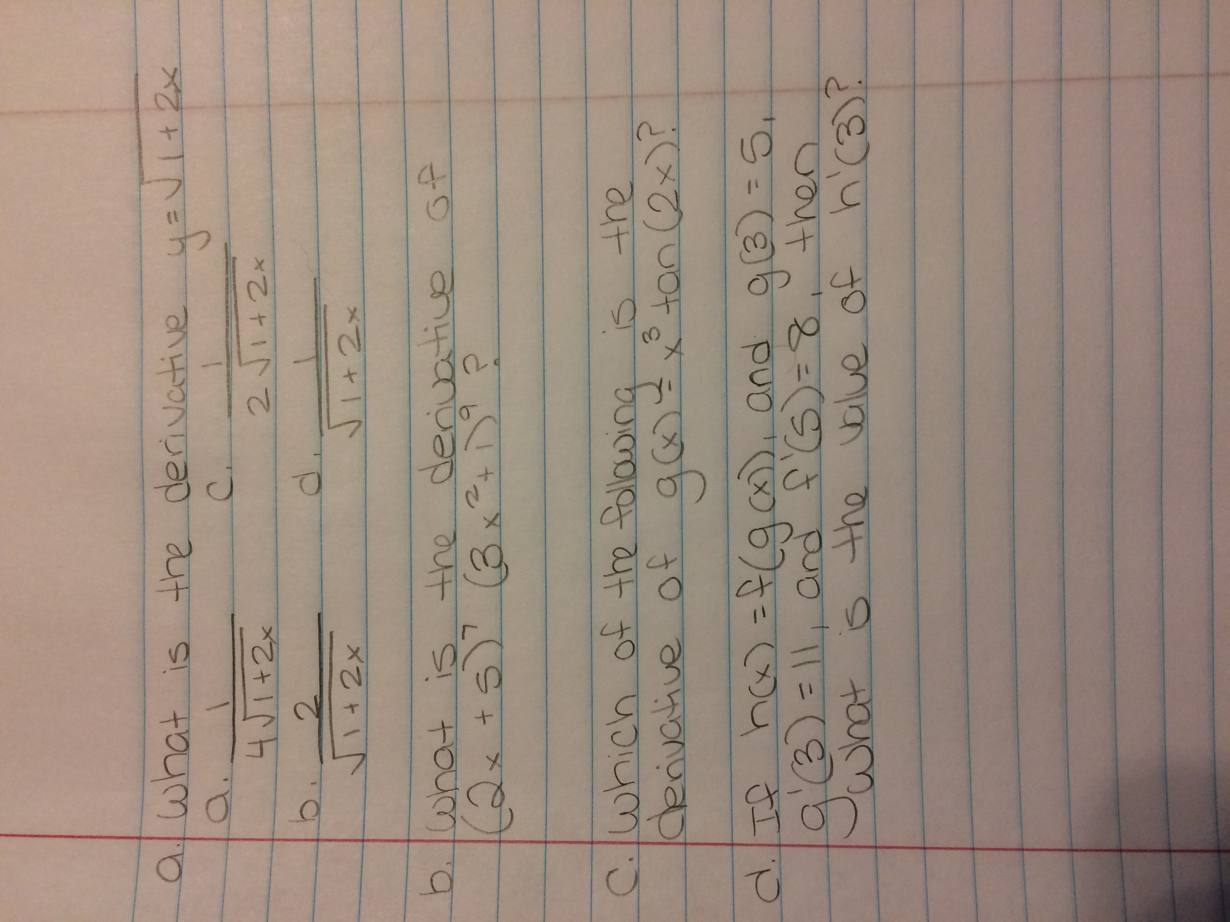 What Is The Derivative Y Square Root 1 2x 1 4 Chegg Com