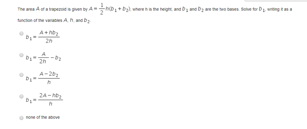 The Area A Of A Trapezoid Is Given A Chegg 