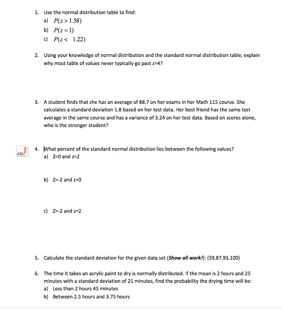 Solved 1 Use The Normal Distribution Table To Find A P Chegg Com
