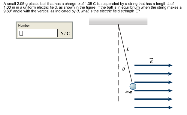 Solved A Small 2 05 G Plastic Ball That Has A Charge Q Of Chegg Com