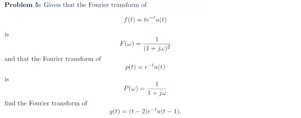 Solved Given That The Fourier Transform Of F T Te T U Chegg Com