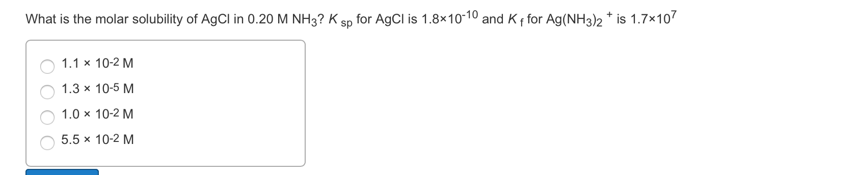 Solved What Is The Molar Solubility Of AgCl In 0.20 M NH