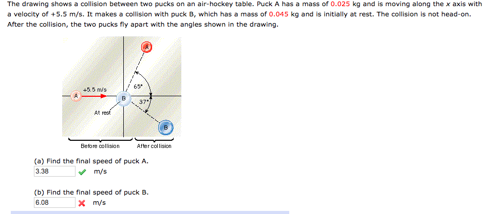 Solved The Drawing Shows A Collision Between Two Pucks On
