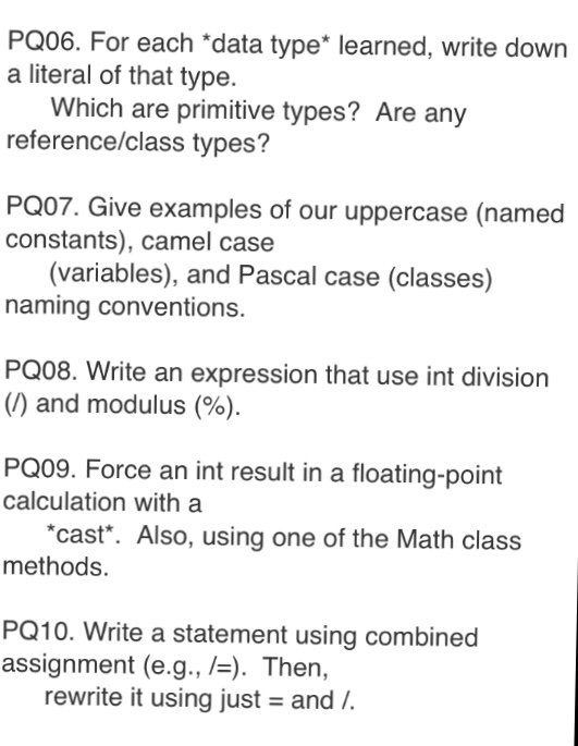 Solved For Each Data Type Learned Write Down A Literal