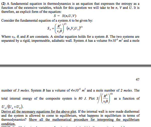 A Fundamental Equation In Thermodynamics Is An Equ Chegg Com