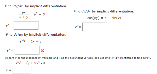 Find Dy Dx By Implicit Differentiation X 2 X Y Chegg Com