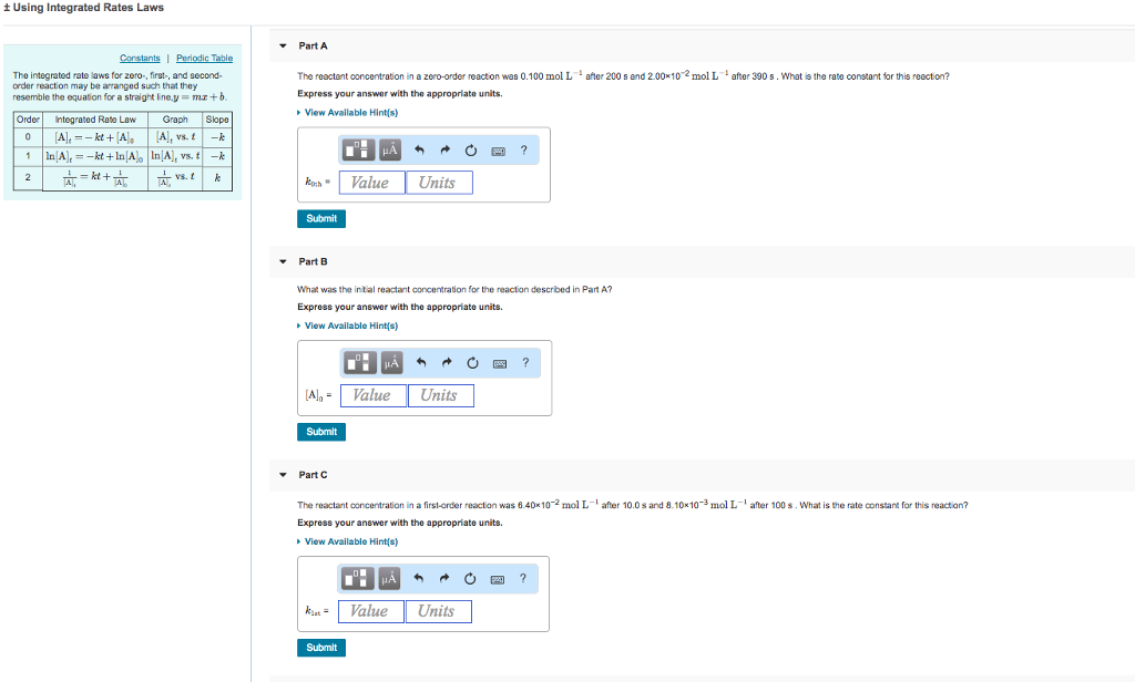 Solved Using Integrated Rates Laws Part A I A Er 0 S An Chegg Com