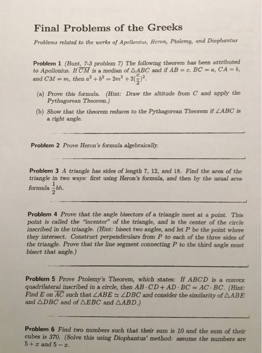 Solved The Following Theorem Has Been Attributed To Apoll Chegg Com