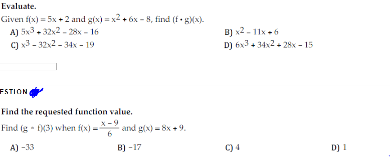 Given F X 5x 2 And G X X 2 6x 8 Find F Chegg Com