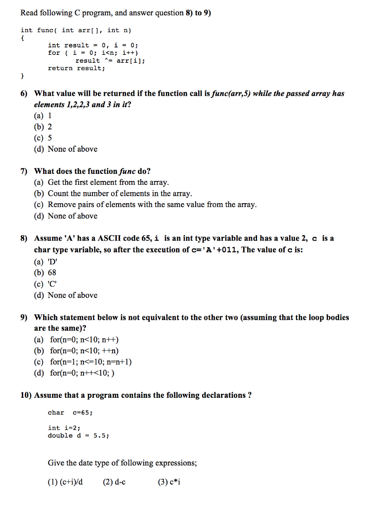 Solved Read Following C Program And Answer Que Stion 8 Chegg Com