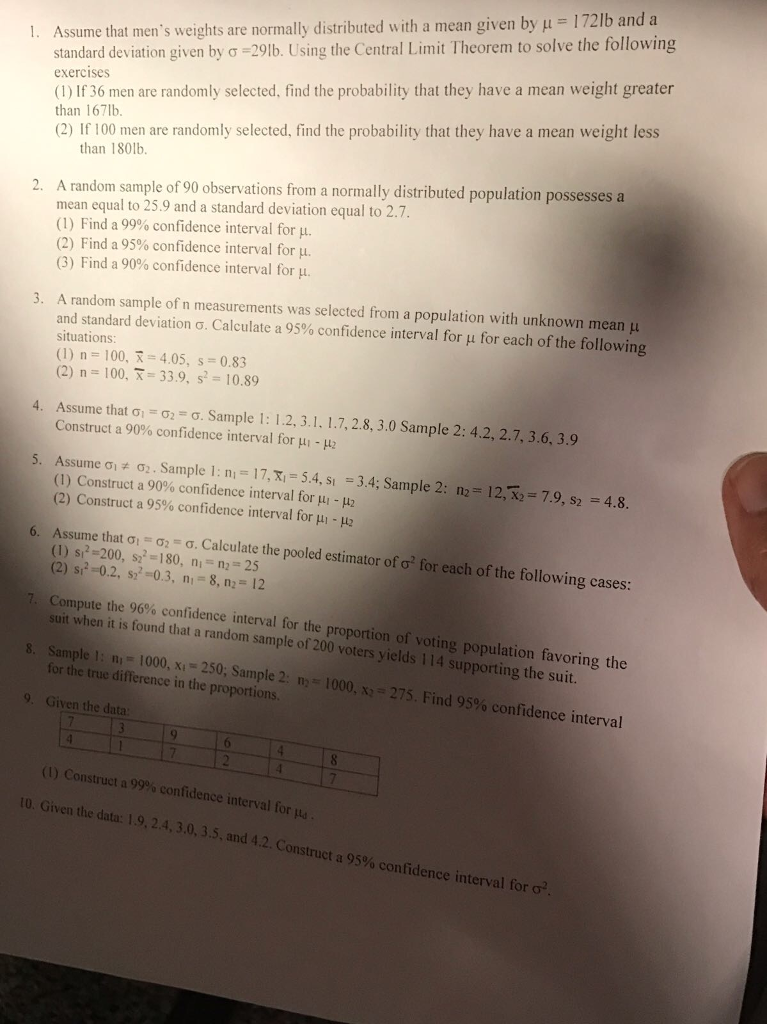 Solved 721b And A Standard Deviation Given By S 291b Usi Chegg Com