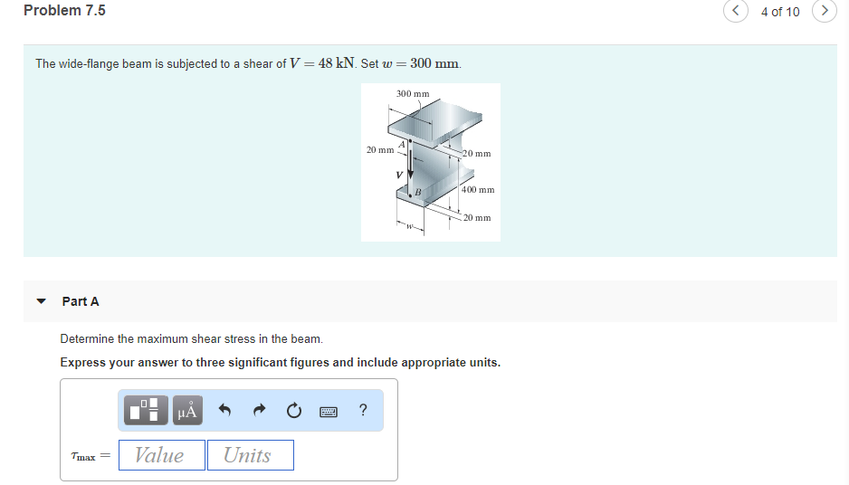 Solved Problem 7 5 The Wide Flange Beam Is Subjected To A Chegg Com