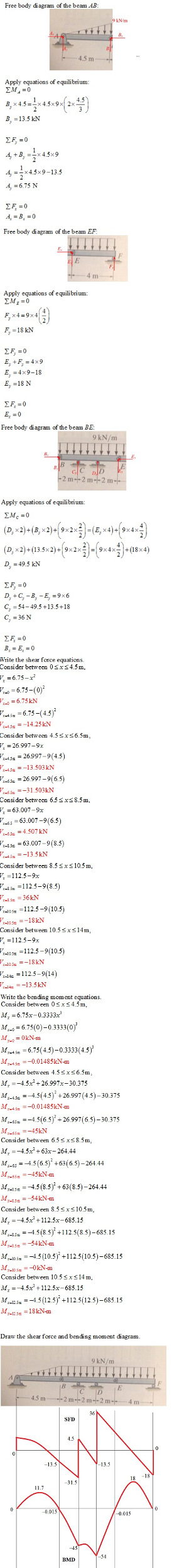 · Free body diagram of the beam AB 45 m Apply equations of equilibrium: B-13.5N 4x4.5x9-135 4-675 N Free body agram of the be